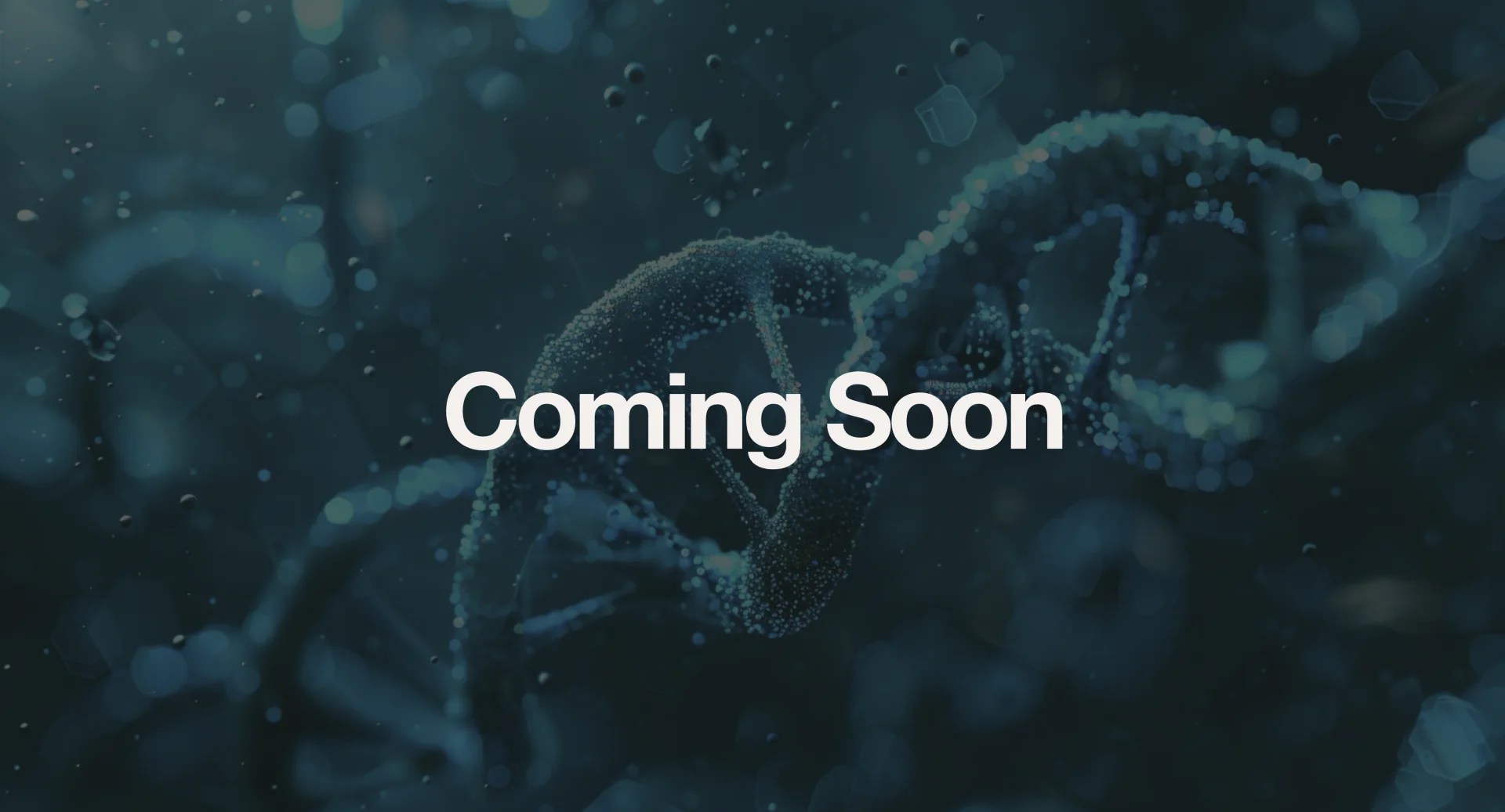 A molecular visualization with Coming Soon overlaid